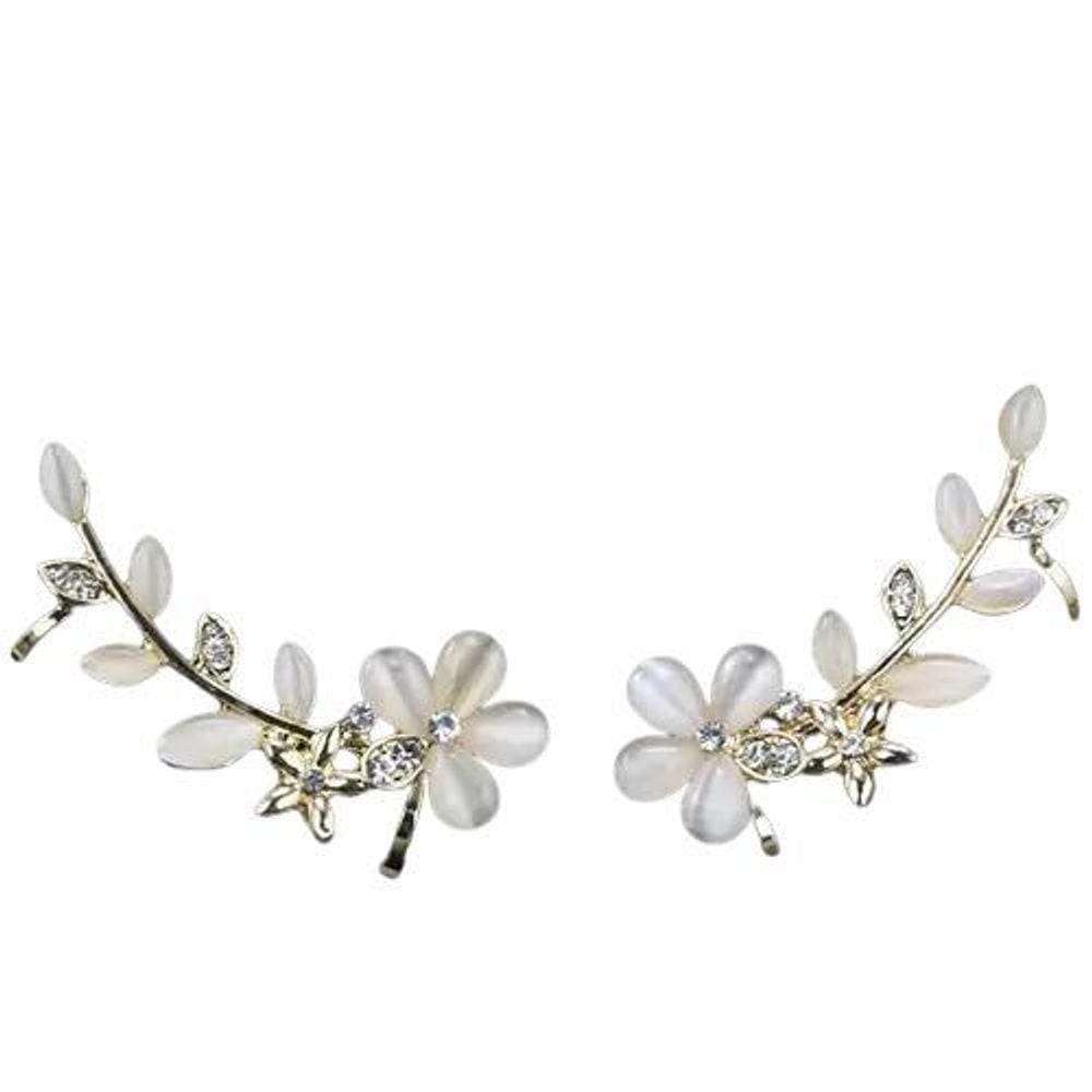 Brinco Dourado Clipe Flores Delicado Strass Brinco F5778