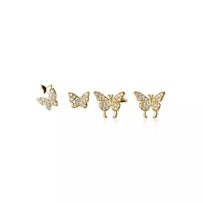 Brinco Dourado Borboletas Detalhes Strass Delicado F5548