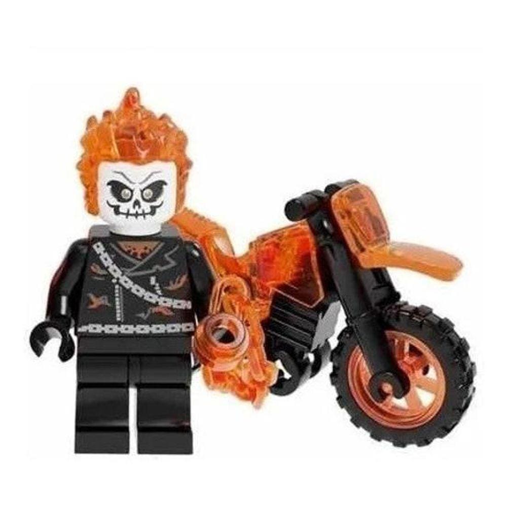 Boneco Blocos De Montar Moto Motoqueiro Fantasma Fire Chain