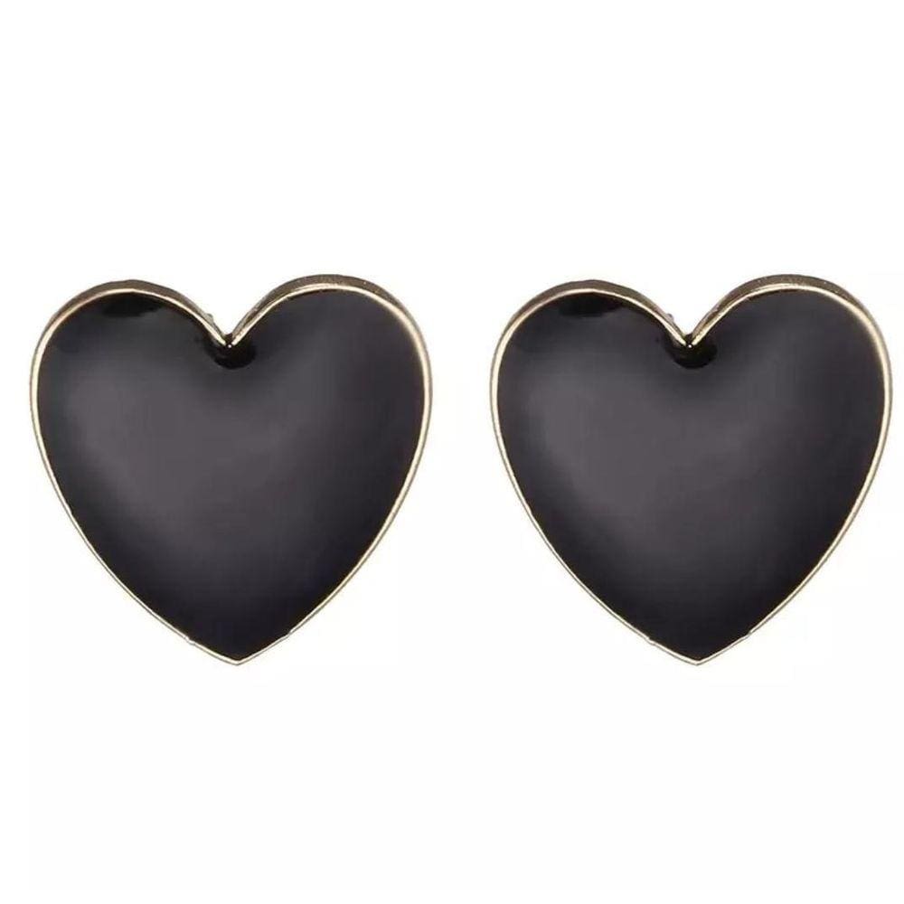 Brinco Par Coração Preto Detalhe Dourado