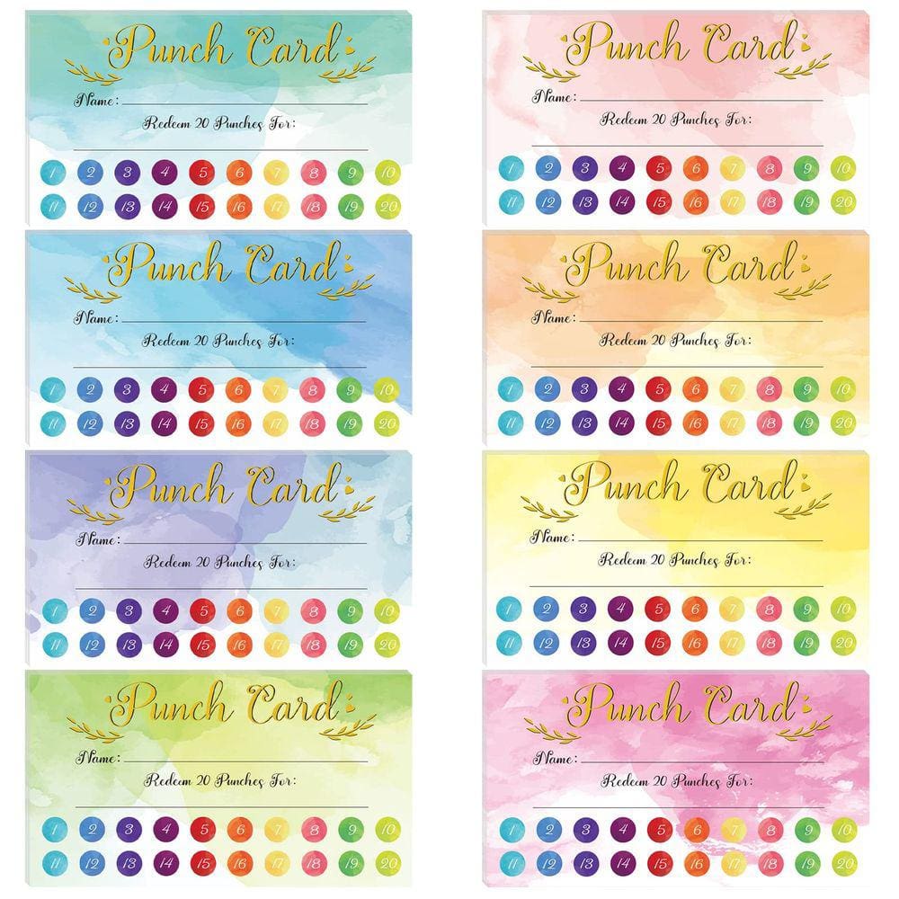 Cartões Reward Punch Cards Fumete Watercolor 400 unidades para crianças de 8 cores