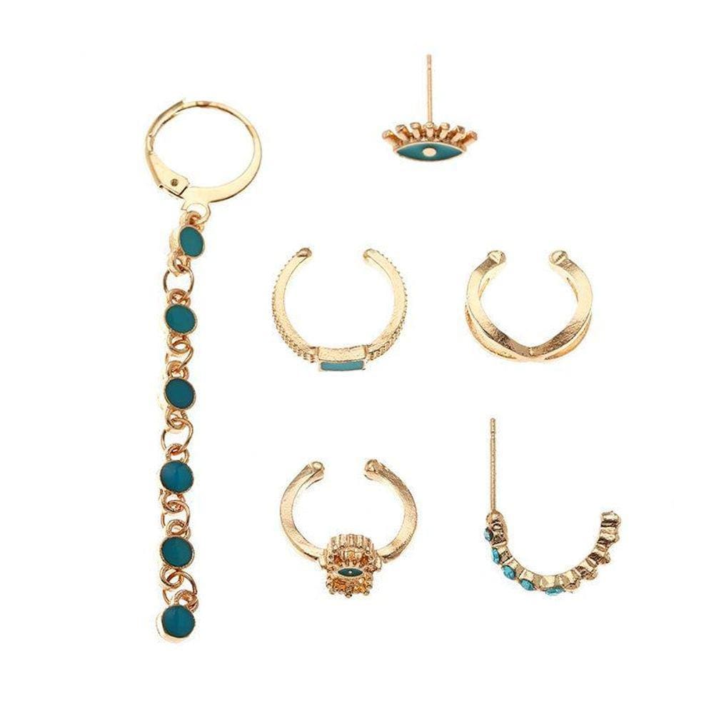 Brinco Olho Grego Detalhes Dourado Delicado Azul A0908