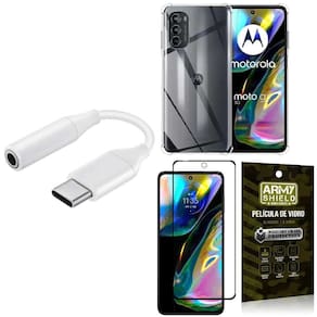Capinha Moto G82 + Adaptador Tipo C X Fone P2 + Película 3D