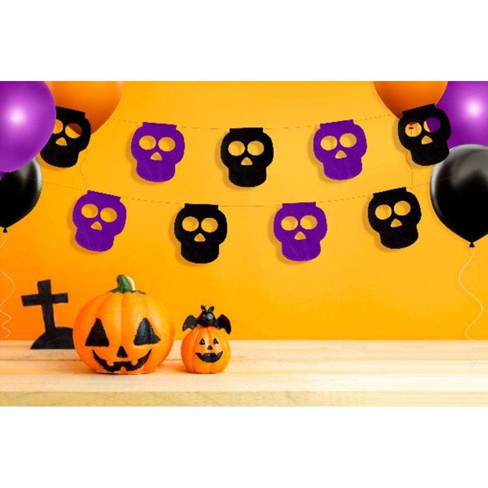 Kit Bandeirinha Halloween Caveira Pretoroxo 10 Pacotes 5