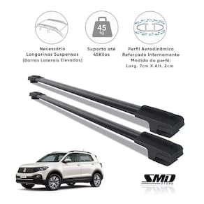 Travessa Rack Teto Larga Preto Vw T-Cross 2016 Em Diante