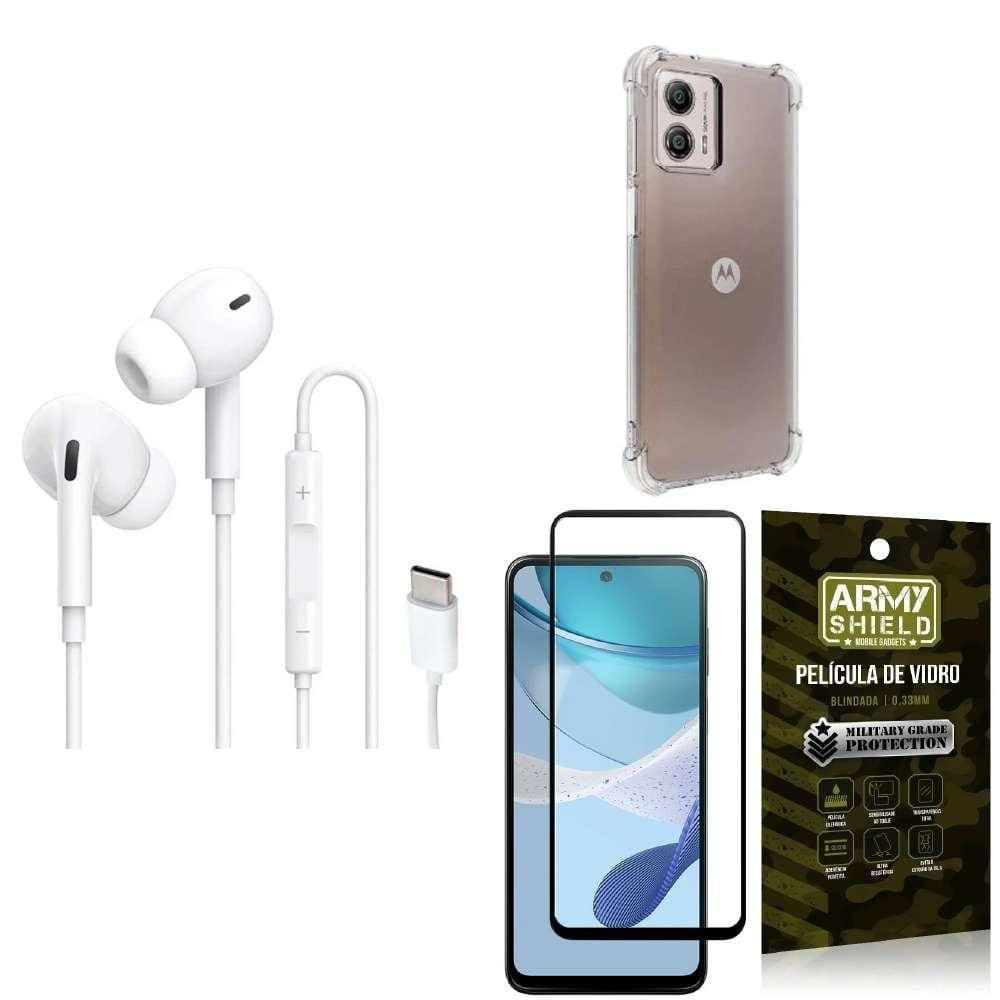 Capinha Moto G53 + Fone Tipo C Intra Auricular + Película 3D