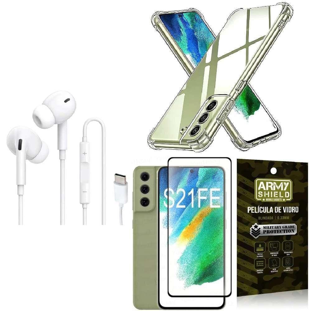 Capinha Samsung S21 Fe + Fone Tipo C Intra + Película 3D