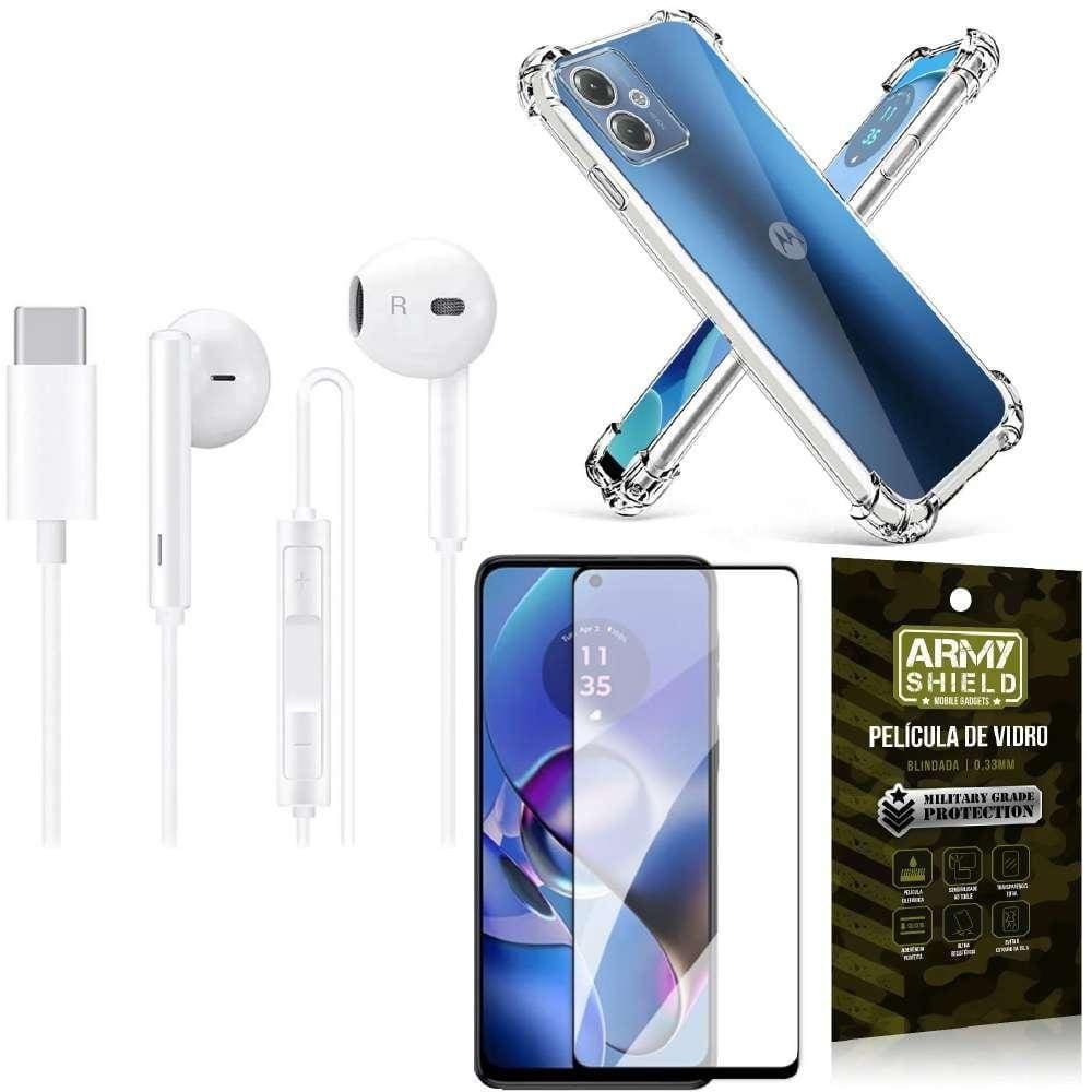 Capinha Moto G54 + Fone De Ouvido Tipo C + Película 3D