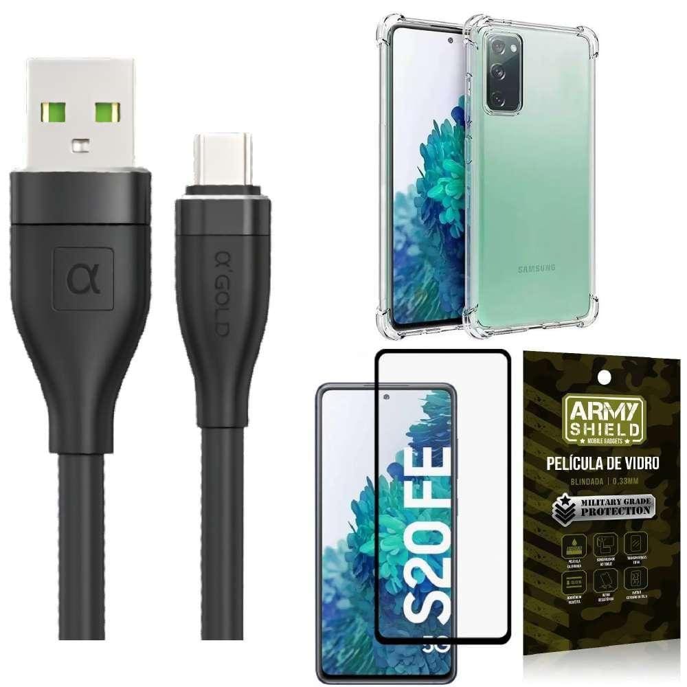 Capinha Samsung S20 Fe + Cabo Tipo C 2 Metros + Película 3D