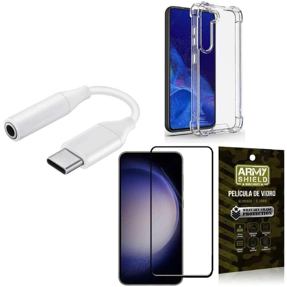 Capinha Samsung S23 Fe + Adapt Tipo C Para P2 + Película 3D