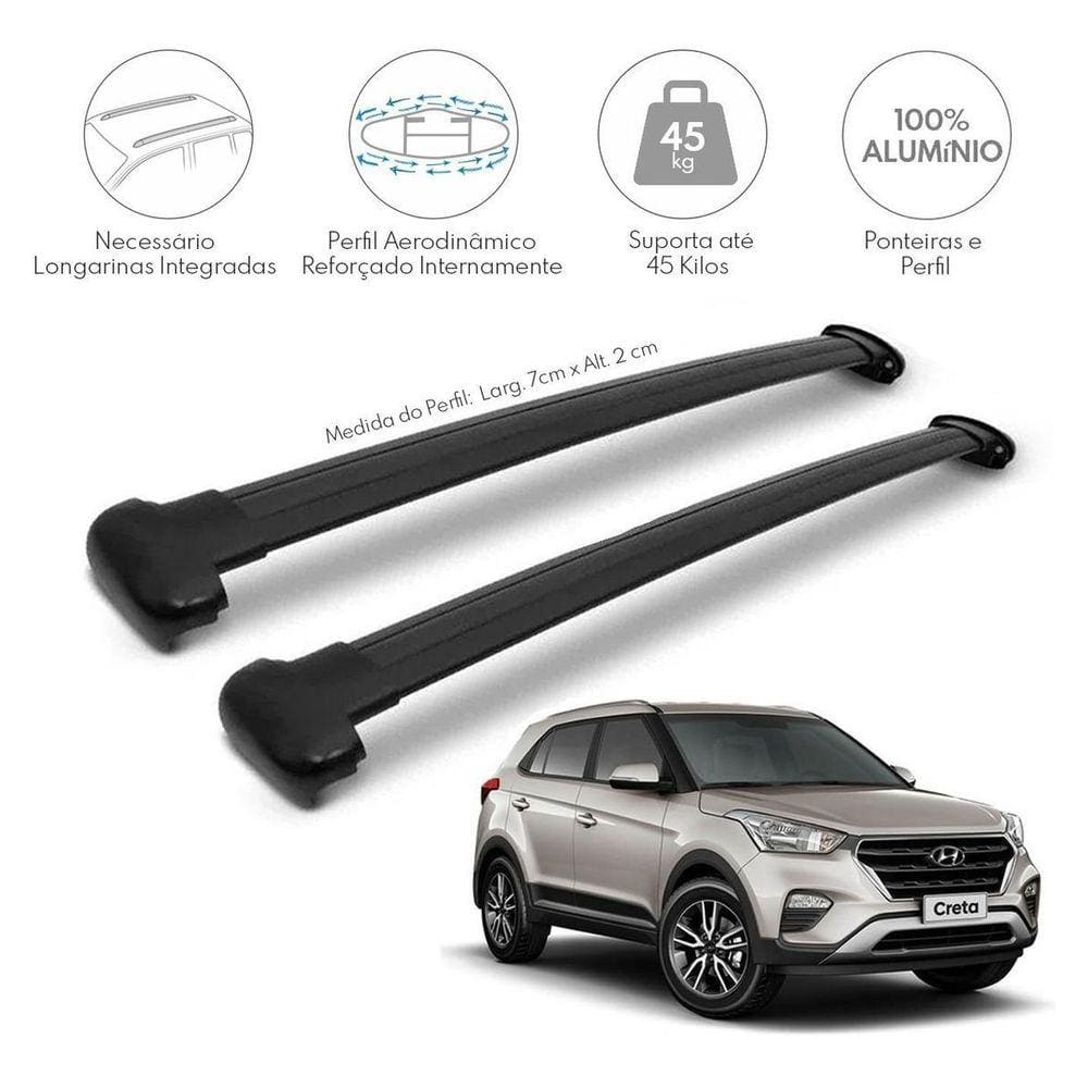 Rack Travessas Teto Hyundai Creta 2017 A 2021 Preto