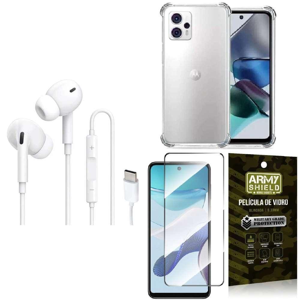 Capinha Moto G23 + Fone Tipo C Intra Auricular + Película 3D