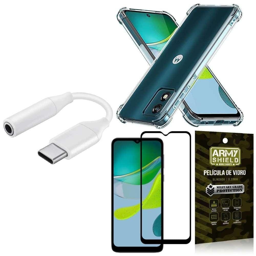 Capinha Moto E13 + Adaptador Tipo C Para P2 + Película 3D