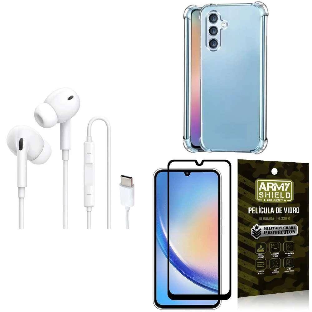 Capinha Samsung A34 + Fone Tipo C Intra + Película 3D