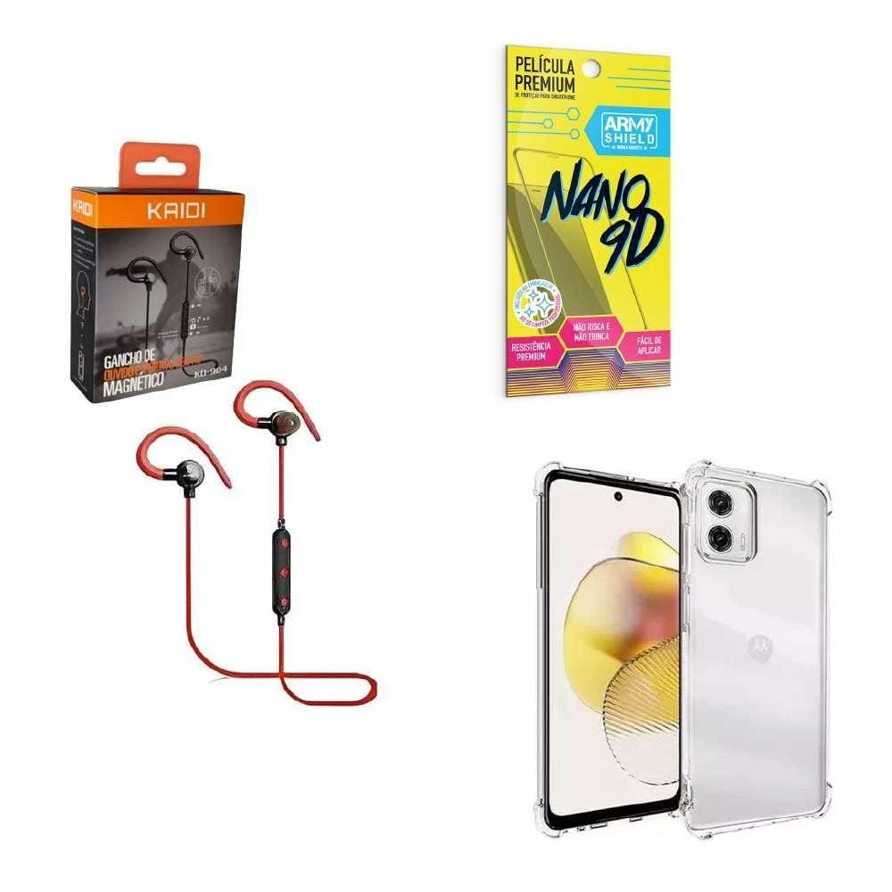 Kit Capinha Moto G73 + Fone De Ouvido Sem Fio + Película 9D
