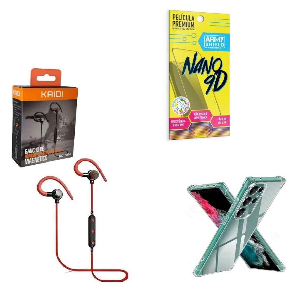Kit Capinha Samsung S23 Ultra Fone Bluetooth E Película 9D