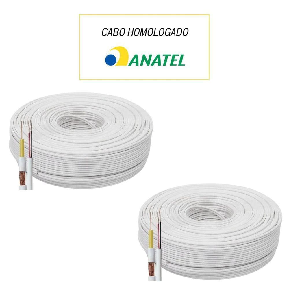 Kit 2 Cabos Coaxial 50M Câmeras-Homologado Anatel 80%-4Mm