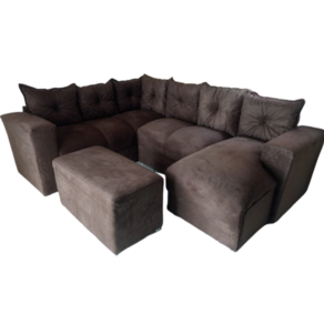 Sofá de Canto com Chaise + Puff Marrom