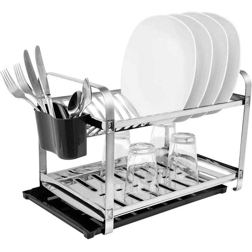 Escorredor 16 Pratos Com Bandeja E Porta Talheres Preto