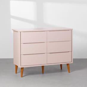 Cômoda Retrô Theo 6 Gavetas Com Pés Em Madeira - Rosa