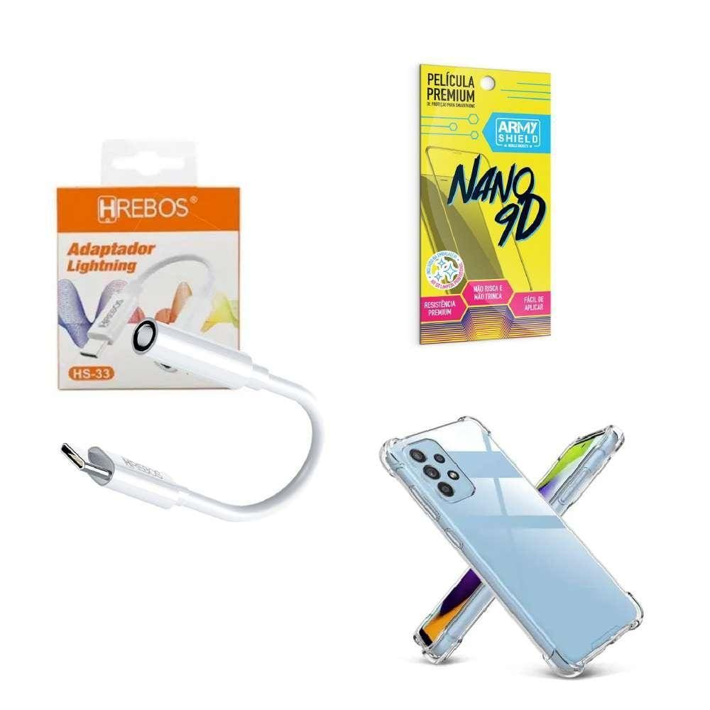 Capinha Samsung A54 + Adaptador Tipo C Fone P2 + Película 9D
