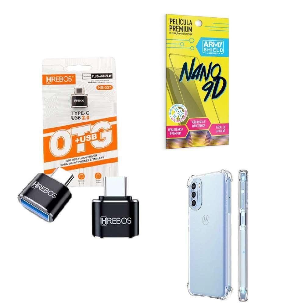 Kit Usb Para Tipo C + Capinha Motorola G52 + Película 9D