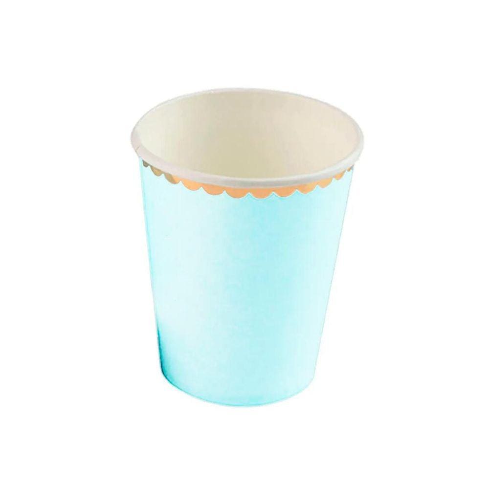 Kit 10 Copos 270Ml Descartáveis De Luxo Papel Branco E Azul