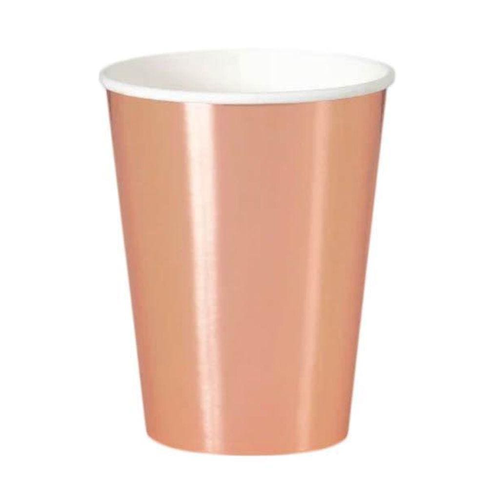 Kit 10 Copos 270Ml Descartáveis Papel Para Festa Rosa Gold