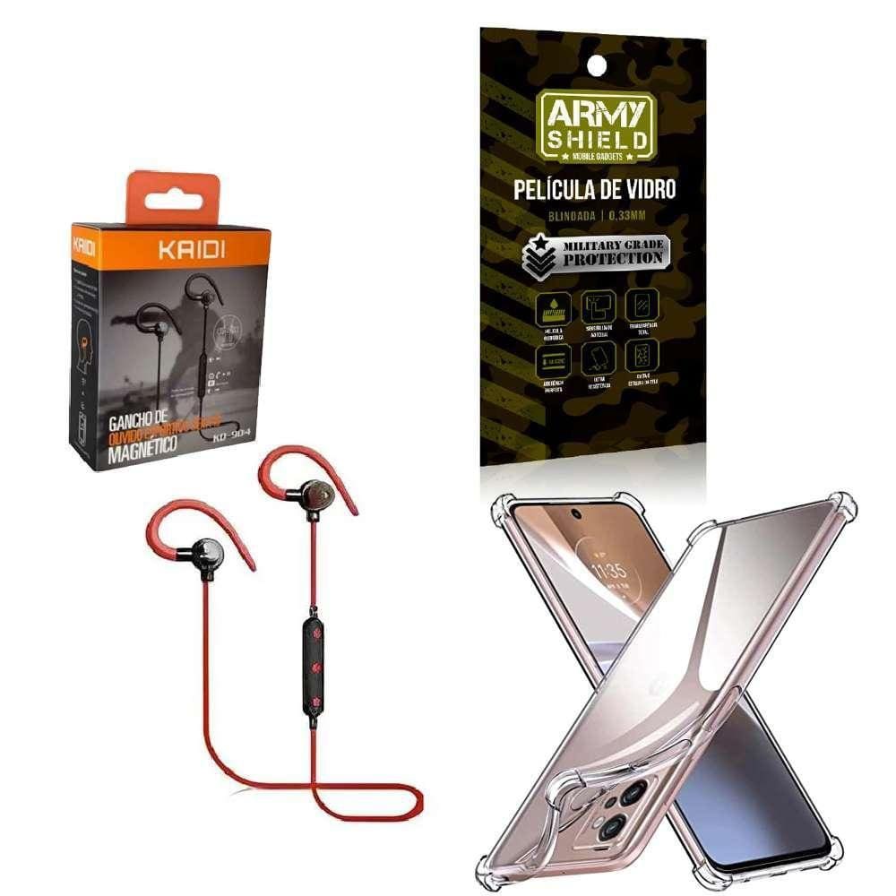 Kit Capinha Moto E22 Fone Bluetooth E Película De Vidro 3D