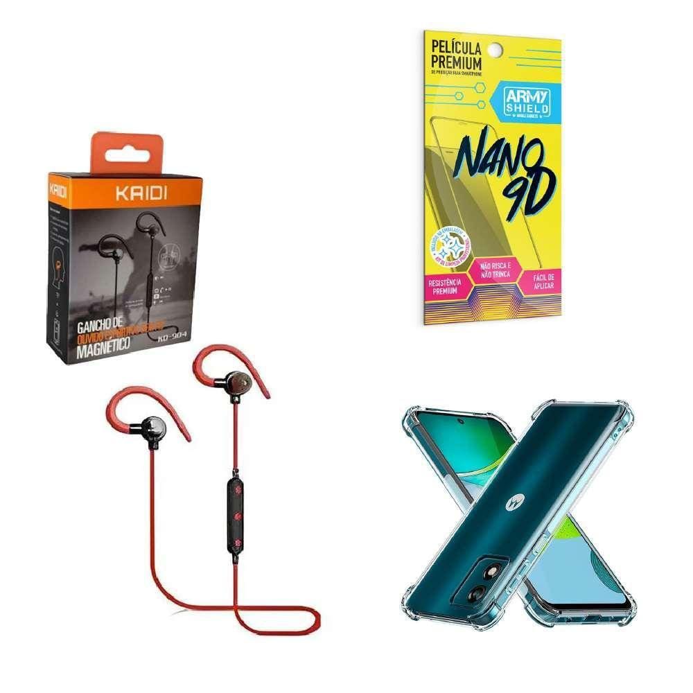 Kit Capinha Motorola E13 Fone Bluetooth E Película 9D