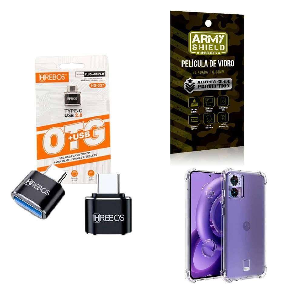 Kit Usb Para Tipo C + Capa Motorola Edge30 Neo + Película 3D