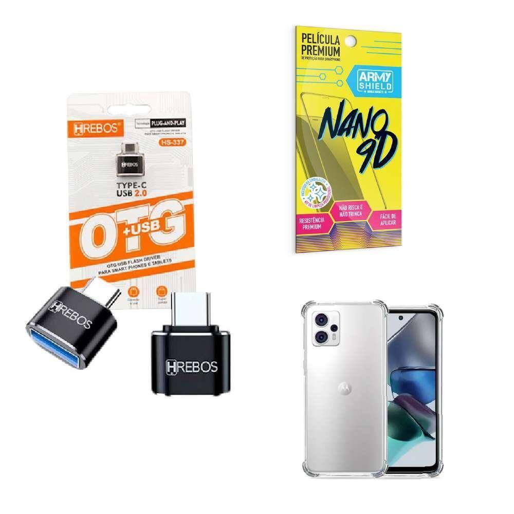 Kit Usb Para Tipo C + Capinha Motorola G23 + Película 9D
