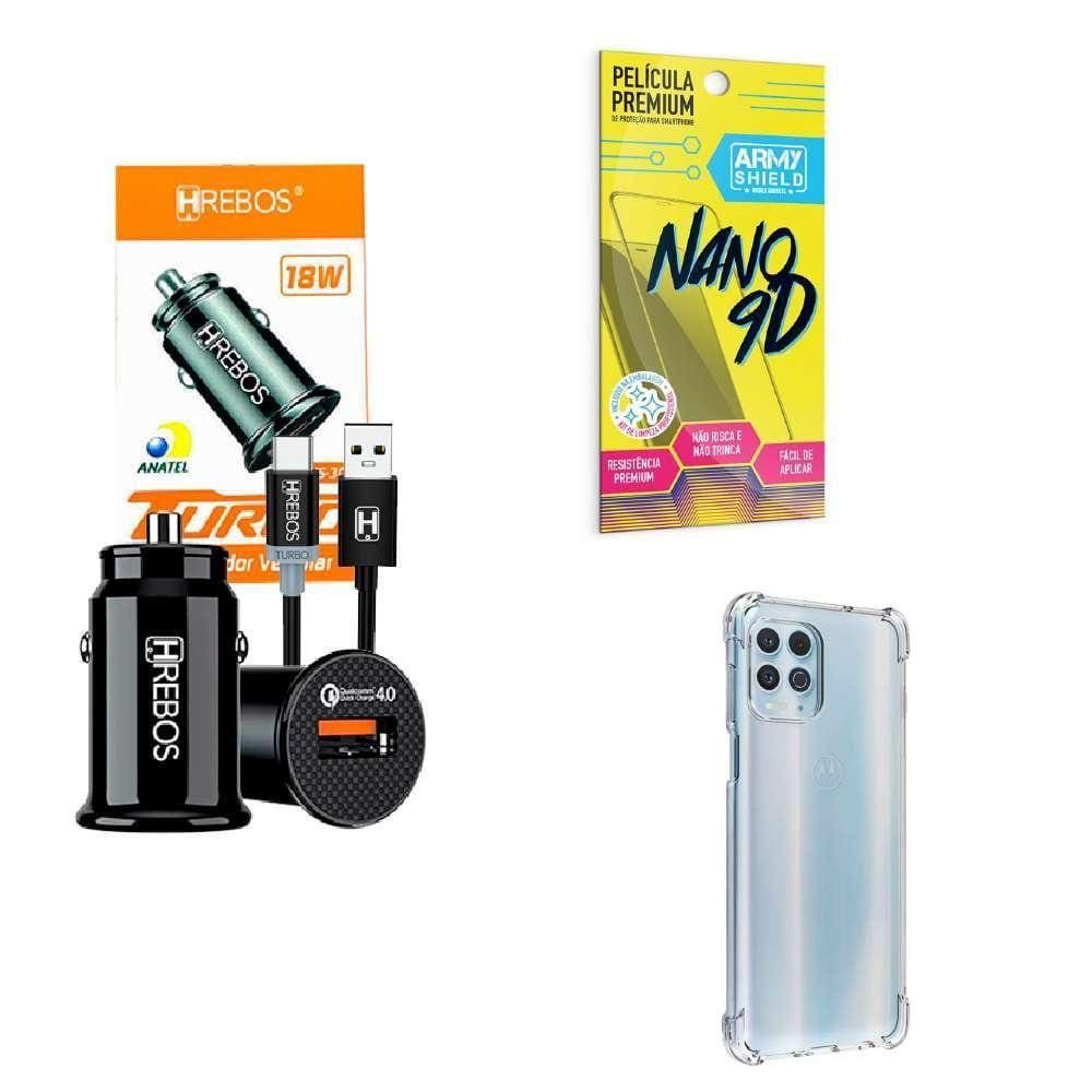 Kit Carregador Veicular + Capinha Motorol G100 + Película 9D