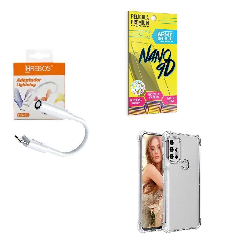 Capinha Motorola G30 + Adaptador P2 P Tipo C + Película 9D