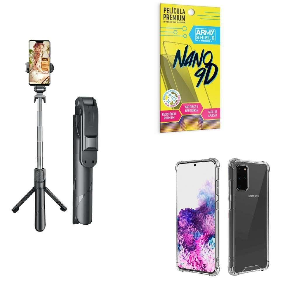 Kit Tripé De Selfie + Capinha Samsung S20 Plus + Película 9D