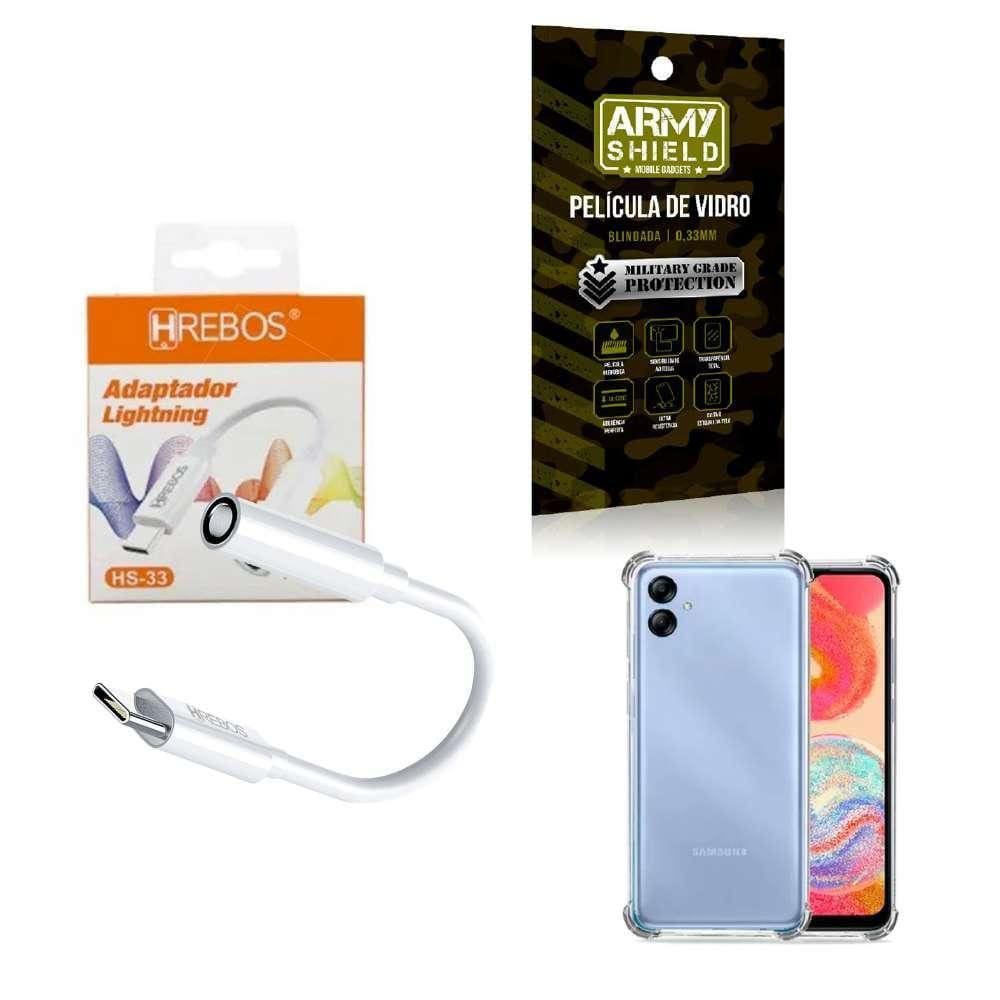 Capa Samsung A04E + Adaptador P2 Para Tipo C + Película 3D