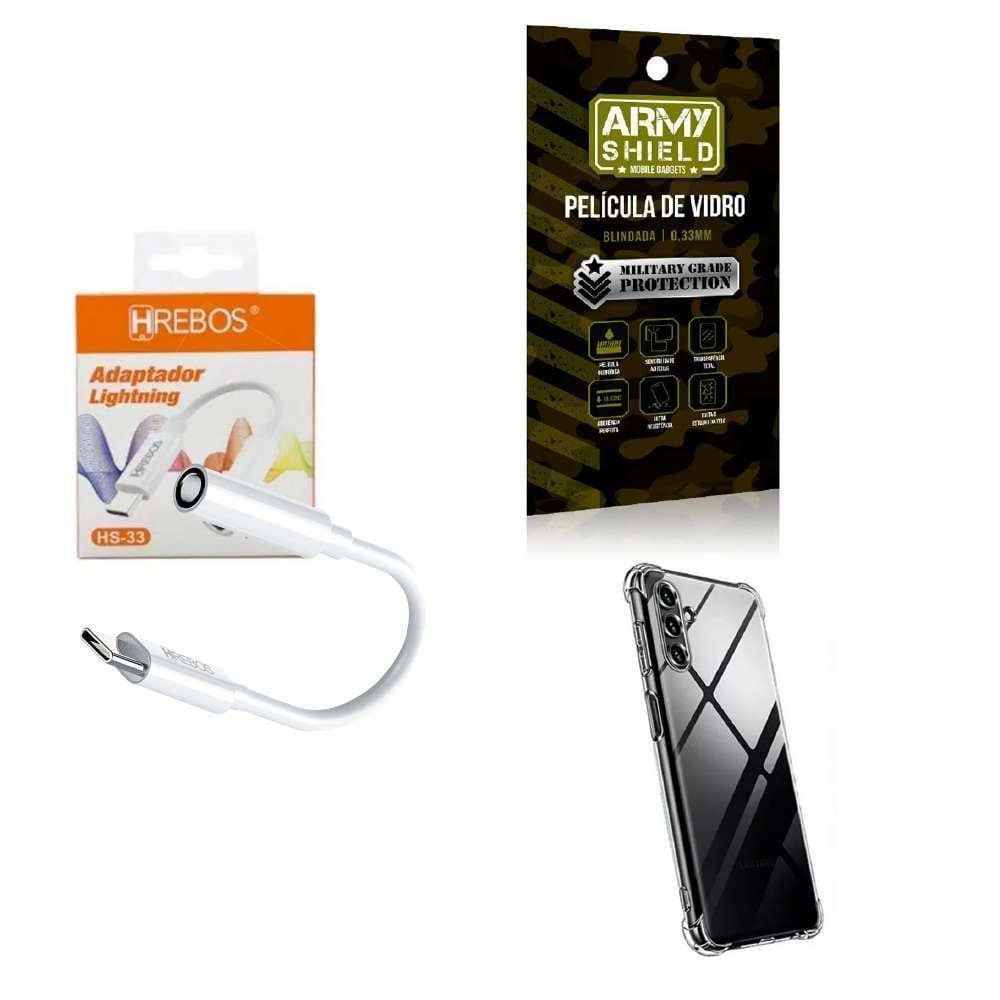 Capa Samsung A04S + Adaptador P2 Para Tipo C + Película 3D