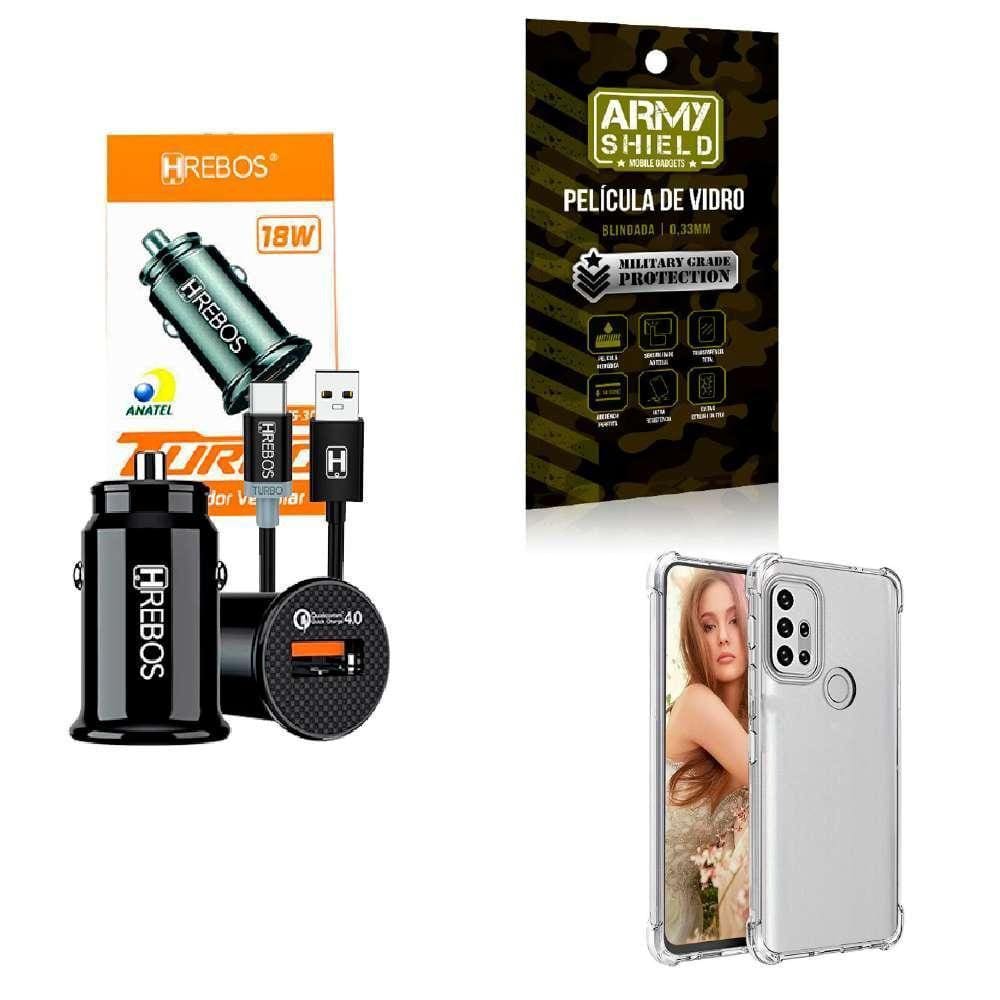 Kit Carregador Veicular + Capinha Motorola G20 + Película 3D