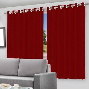 Cortina Blackout Forro 2 Em 1 Voil Vermelho Ilhos 280X220Cm