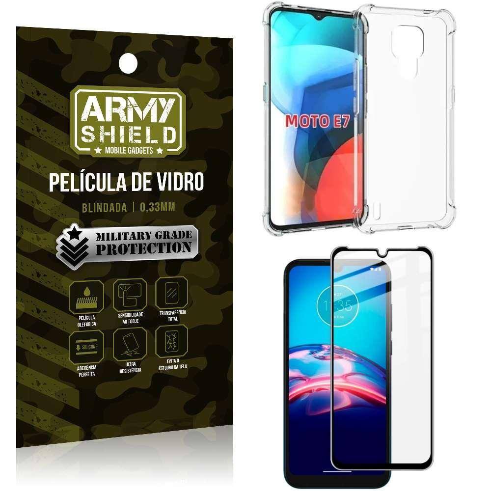 Capa Capinha Moto E7 Anti Shock + Película De Vidro 3D