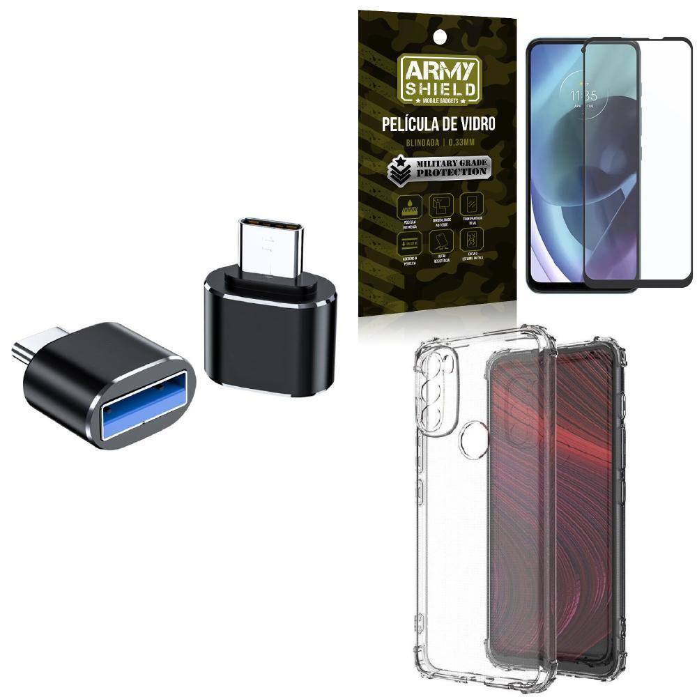 Capa Moto G71 + Adaptador Otg Tipo C / Usb + Película 3D