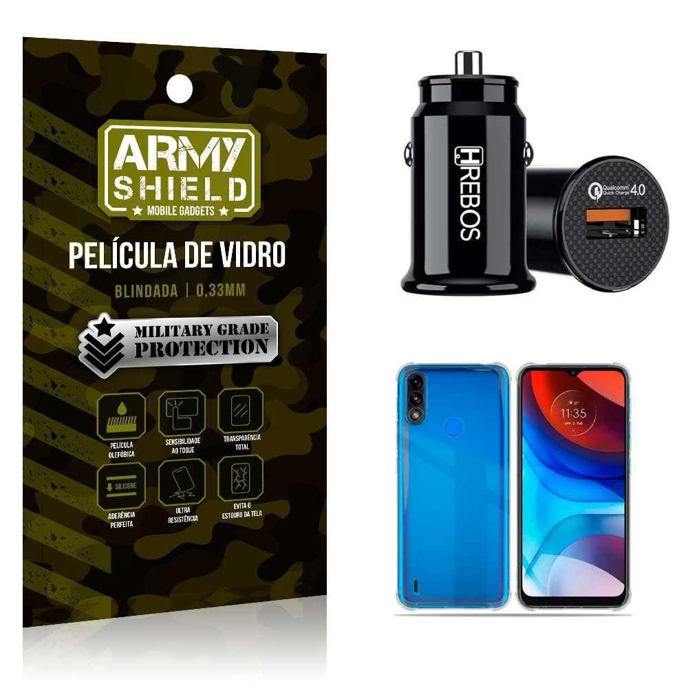 Carregador Veicular Com Capinha Moto E7 Power E Película 3D