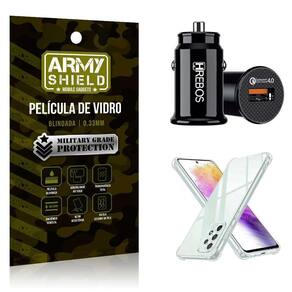 Carregador Veicular Com Capinha Samsung A73 E Película 3D