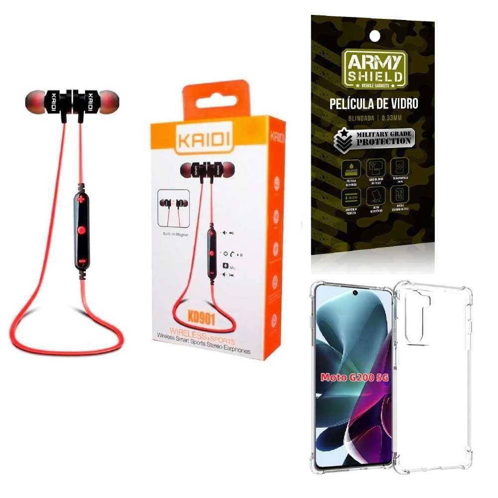 Kit Capinha Moto G200 + Fone Bluetooth + Película Vidro 3D