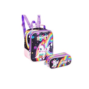 Kit Unicórnio Arco Íris Lancheira + Estojo Duplo