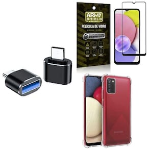 Capa Samsung A03S + Adaptador Otg Tipo C / Usb + Película 3D