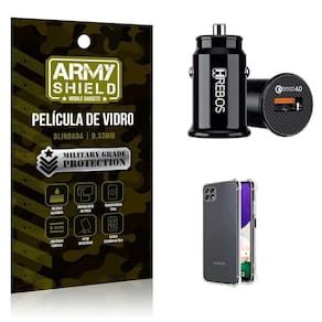 Carregador Veicular Com Capinha Samsung A22 5G E Película 3D