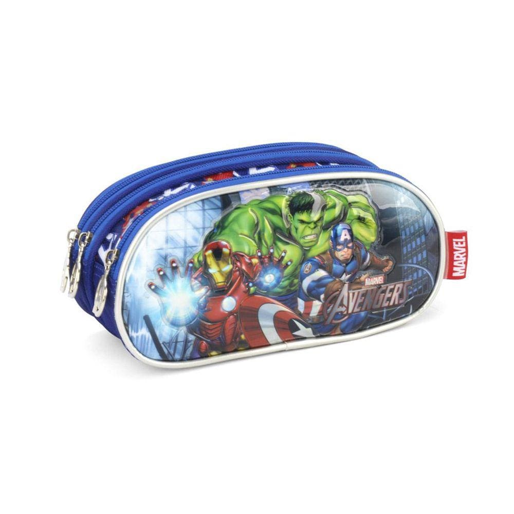 Estojo Penal Escolar Avengers Triplo - 03 Compartimentos Az