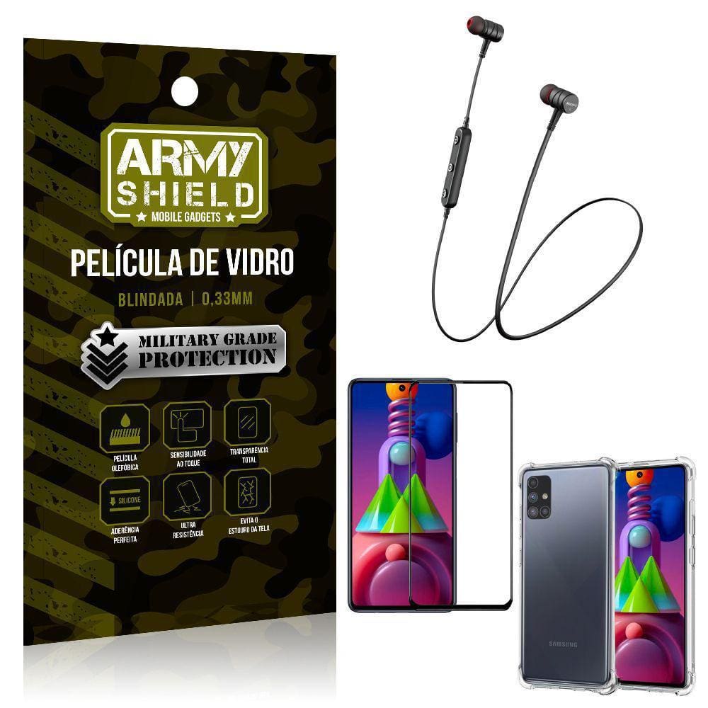 Fone Bluetooth Hs615 Samsung M51+Capa Anti Shock+Película 3D