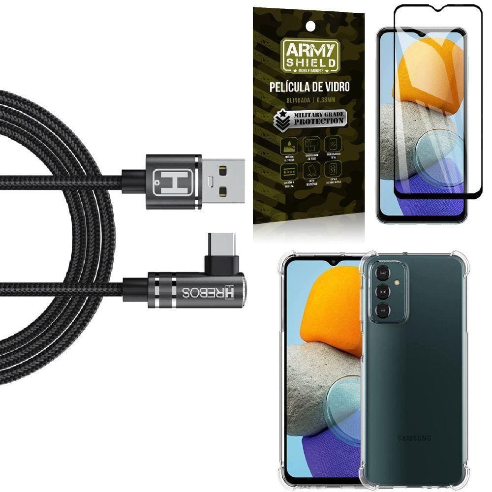 Capa Samsung M23 5G + Cabo Em L Tipo C Hs180 + Película 3D